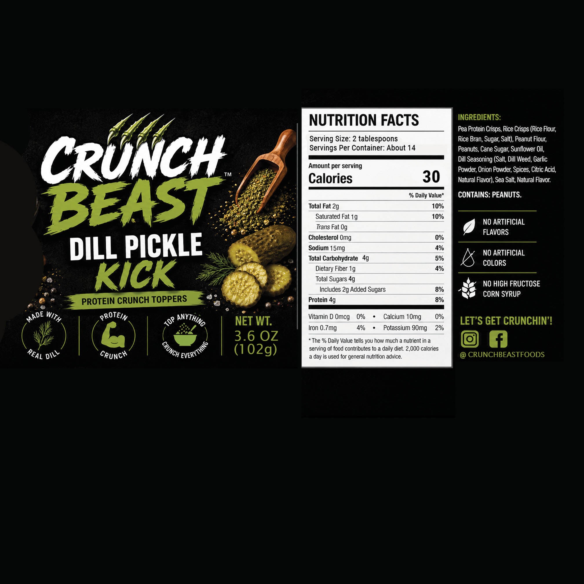 Crunch Beast™ Dill Pickle Kick Protein Crunch Toppers – Tangy Dill Pickle Crunch for Sandwiches, Burgers, Wraps & More