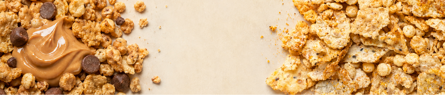 Cereal with chocolate chips and peanut butter on a beige background