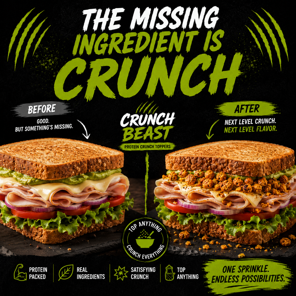 Crunch Beast™ Smokehouse BBQ Crunch Protein Toppers – Bold Smoky Crunch for Burgers, Sandwiches, Potatoes & More
