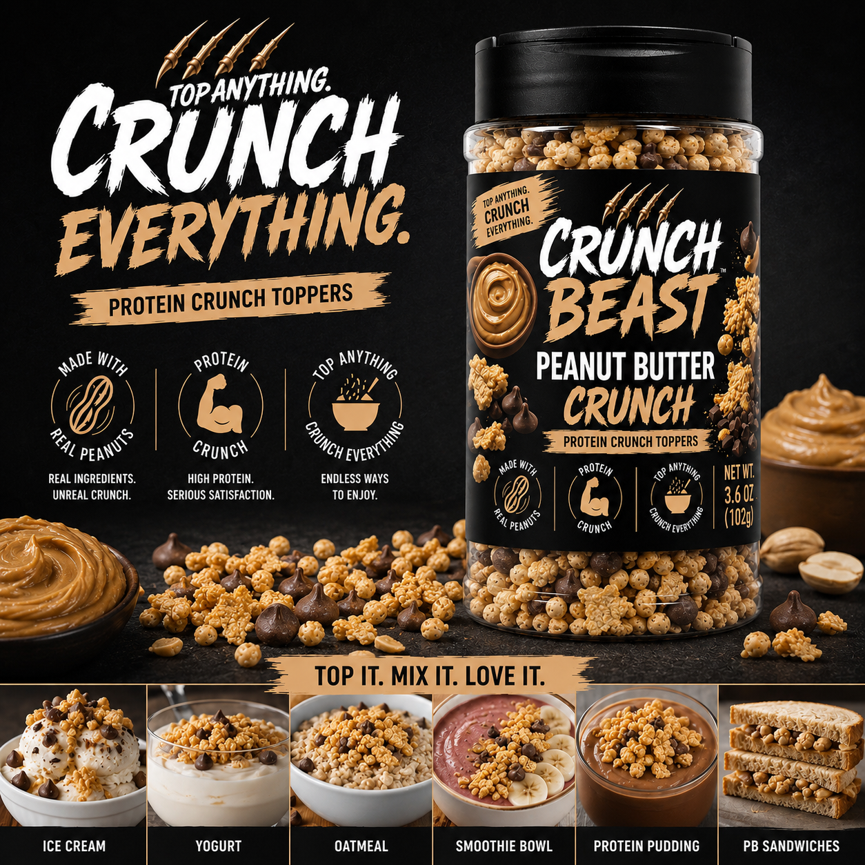 Crunch Beast™ Peanut Butter Crunch Protein Toppers – Sweet & Salty Crunch for Yogurt, Oatmeal, Ice Cream & More